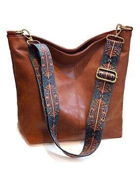 Hobo Bags Vegan Leather Crossbody Bag Guitar Strap Shoulder Purses with Zipper
